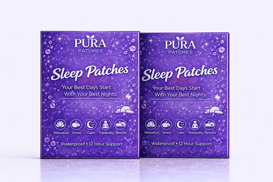 PURA Patches Sleep Bundle featuring Sleep Patches for relaxation and stress relief, promoting better sleep quality.